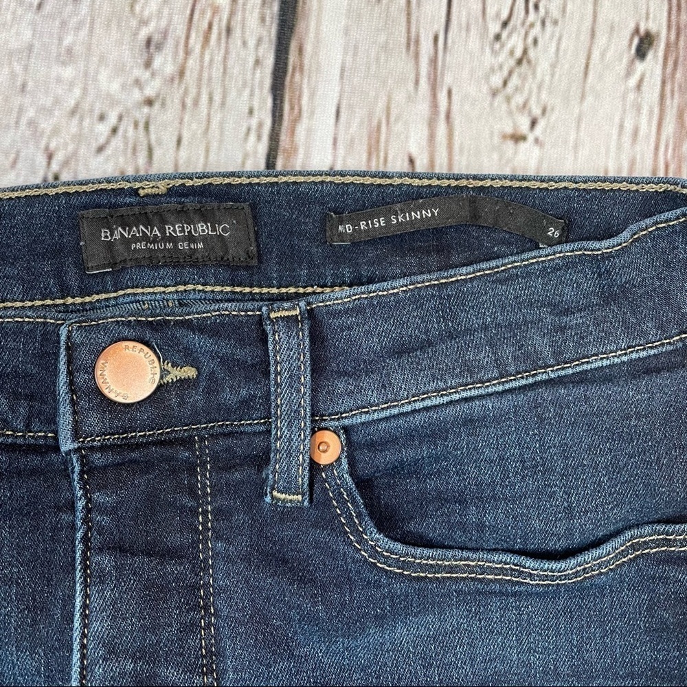 Banana Republic Denim Mid-Rise Skinny Jeans Dark Wash Size 26 with 27” Inseam - Picture 8 of 14